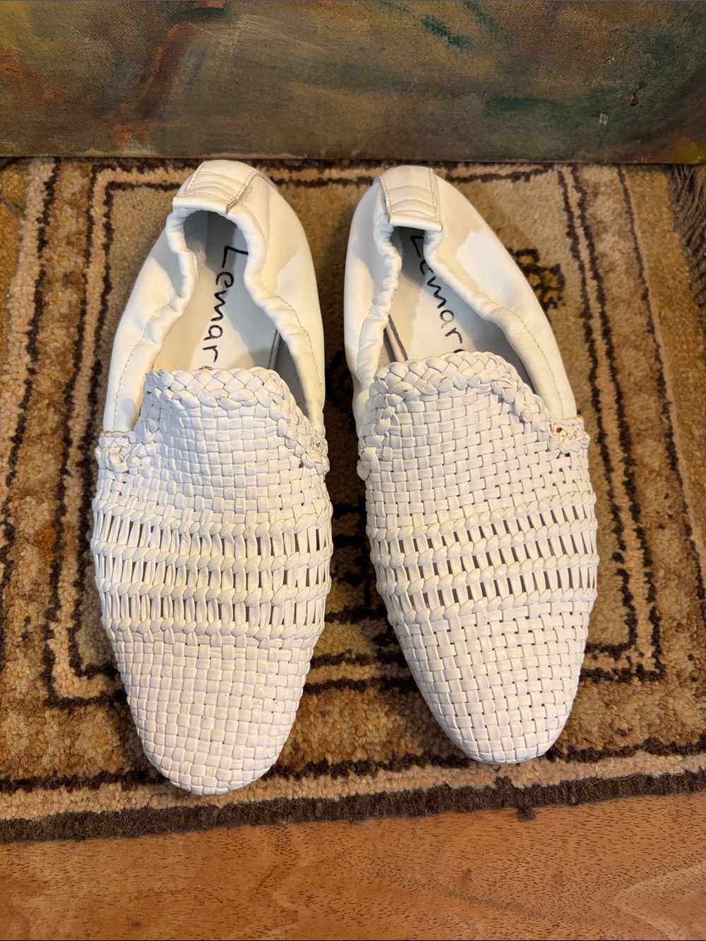 Lemaire White Woven Leather Slip-On Loafers SZ 37